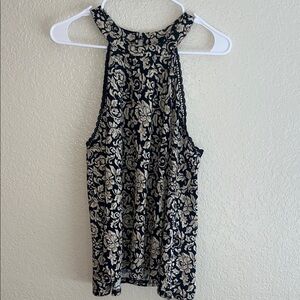 Floral Patterned Tank Top - Black and Cream